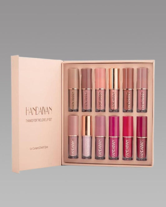12-Shade Lipstick Set - Handaiyan™ Smudge Proof Velvet Matte Liquid Lipstick - Waterproof, Long-lasting, non-sticky formula
