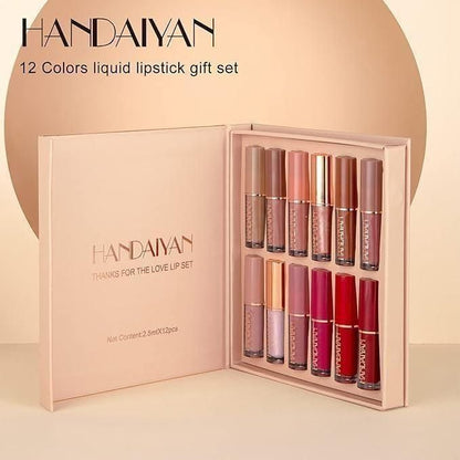 12-Shade Lipstick Set - Handaiyan™ Smudge Proof Velvet Matte Liquid Lipstick - Waterproof, Long-lasting, non-sticky formula